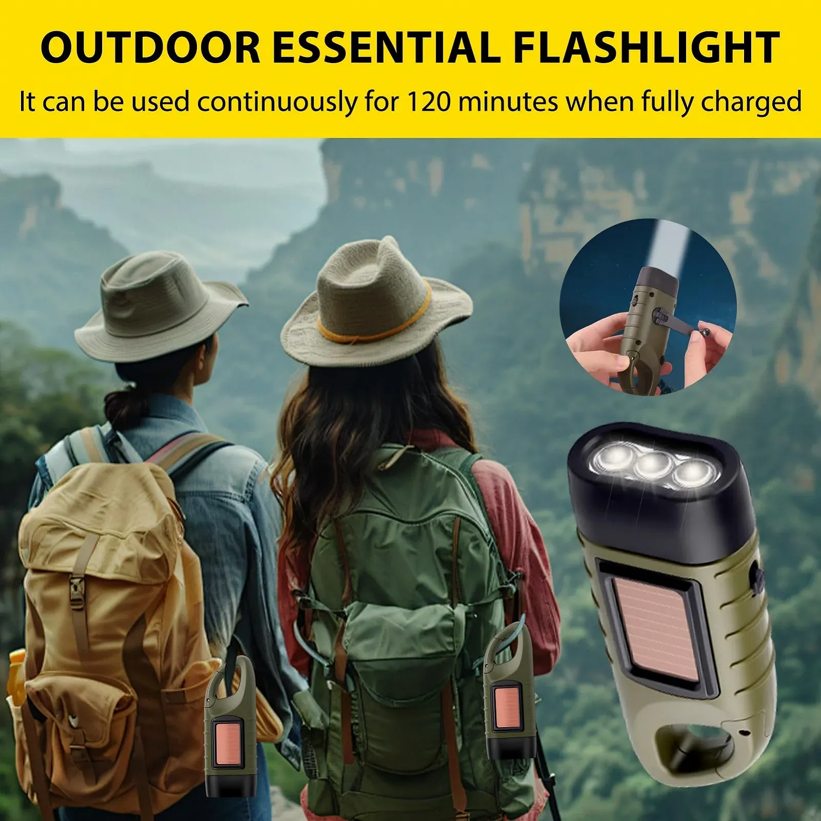 Ліхтар ручний з сонячною панеллю LED аварійний з ручкою та сонячною панеллю, водонепроникний для кемпінгу, походів, фото №7