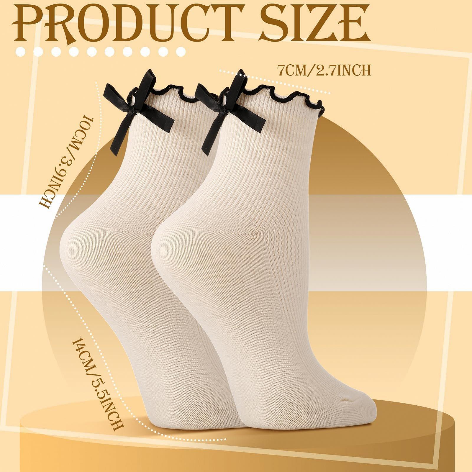 Женские носки с бантом, в рубчик, средней высоты, премиум хлопок, мягкие, дышащие, с рюшами, белые, подарок для женщин, разноцветные, 4 пары, фото №5