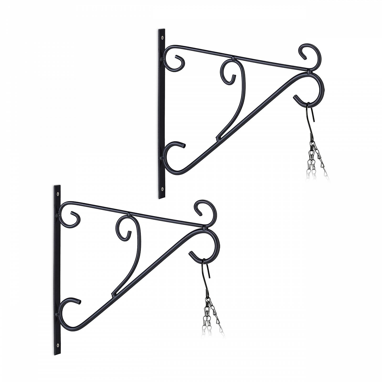 Тримачі для підвісних кошиків Relaxdays набір 2 шт. 28 x 30 x 2 см Залізо Чорний, фото №1