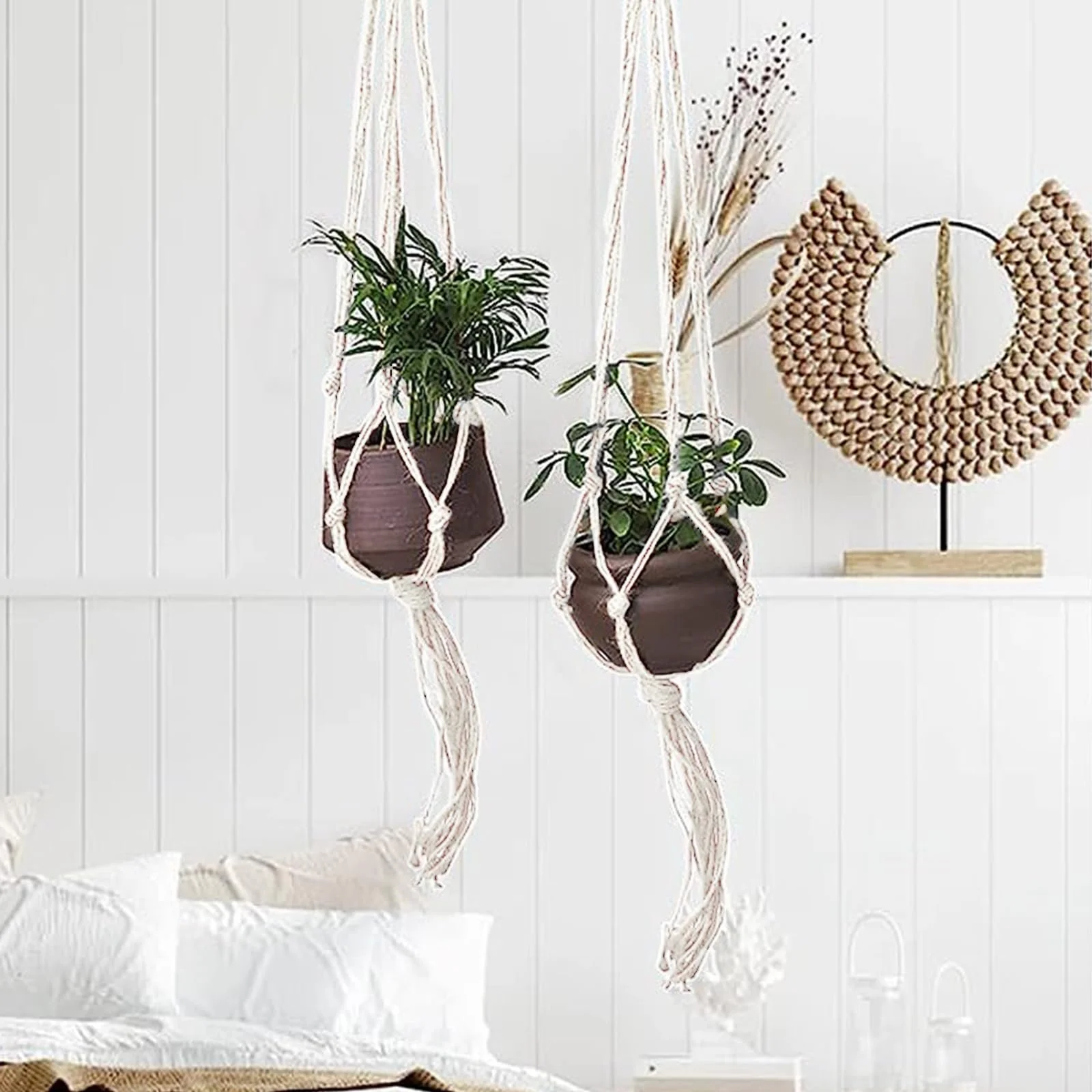 Подвесные корзины макраме Набор 4 шт Хлопковая веревка Бохо-стиль, фото №6