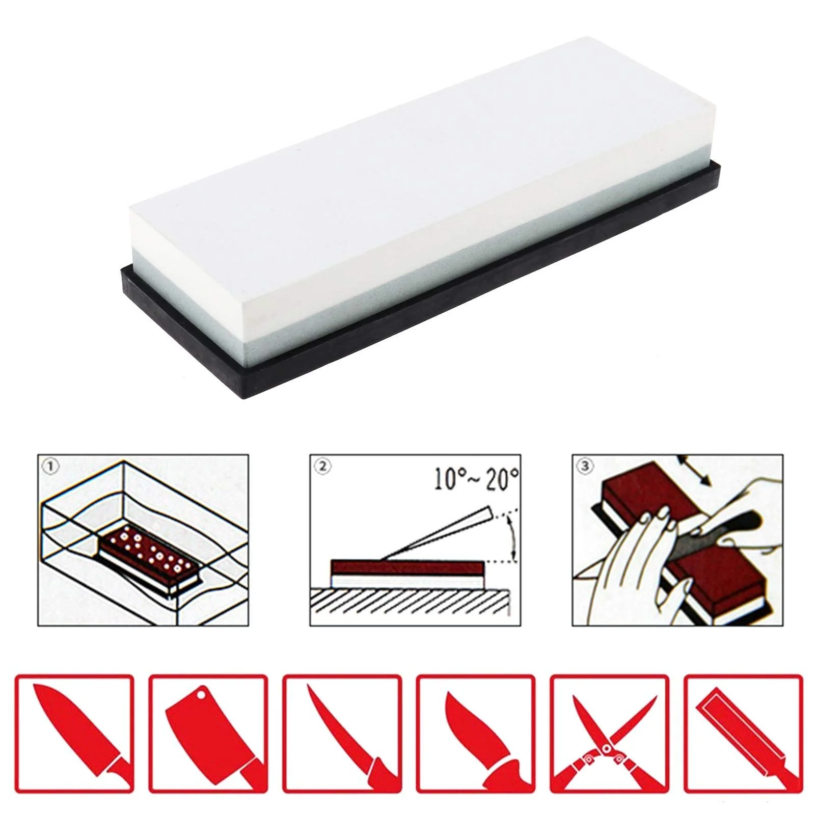 Точильный камень водный 1000/4000 грит белый корунд с нескользящей подставкой, фото №4