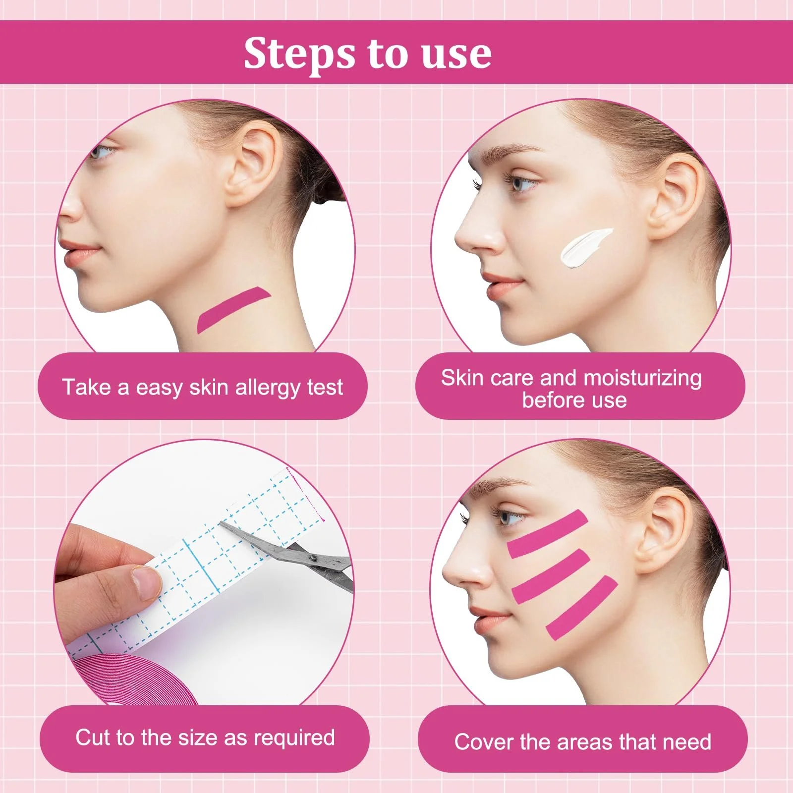 Набір стрічок для підтяжки обличчя 3 шт., стрічки для макіяжу від зморшок, фото №4 Набір стрічок для підтяжки обличчя 3 шт., стрічки для макіяжу від зморшок, фото №4