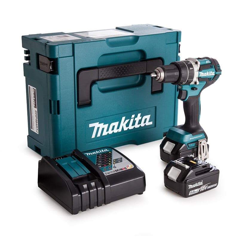 Отвёртка Makita DHP484RTJ Аккумуляторная Ударная 18 В/5,0 А·ч, 2 Аккумулятора, Зарядное в MAKPAC 450 Вт, 18 В, Синий, Серебряный, фото №4