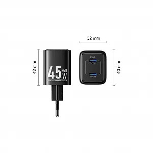 Зарядное устройство Vention 2xUSB-C PD45W GaN black (FEFB0-EU) цена на synthetic.ua - Фото 1 Зарядное устройство Vention 2xUSB-C PD45W GaN black (FEFB0-EU) synthetic.ua - Фото 1
