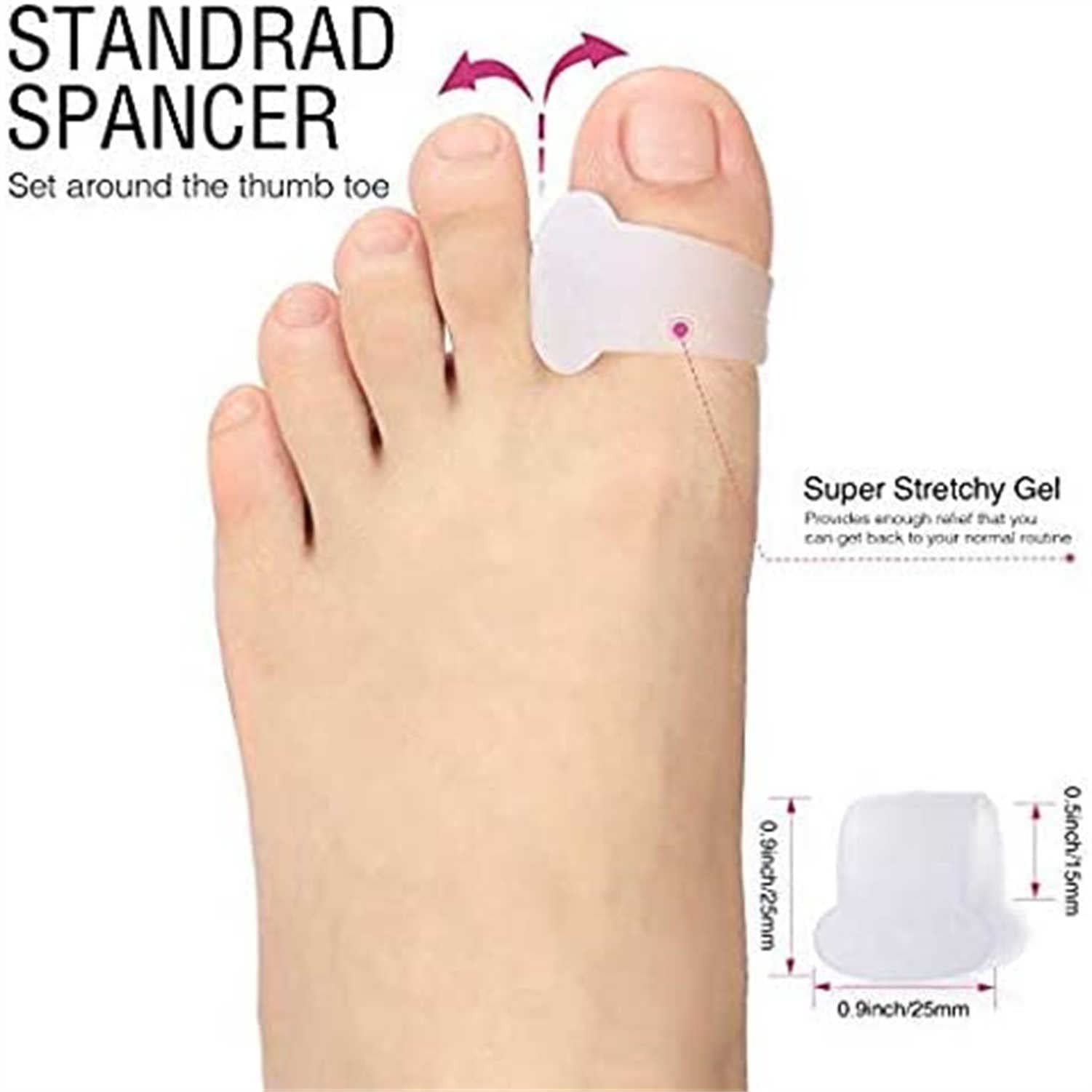 Коректор великого пальця стопи TMXKOOK Набір для корекції Hallux Valgus 9 шт., силіконовий роздільник для пальців, фото №5