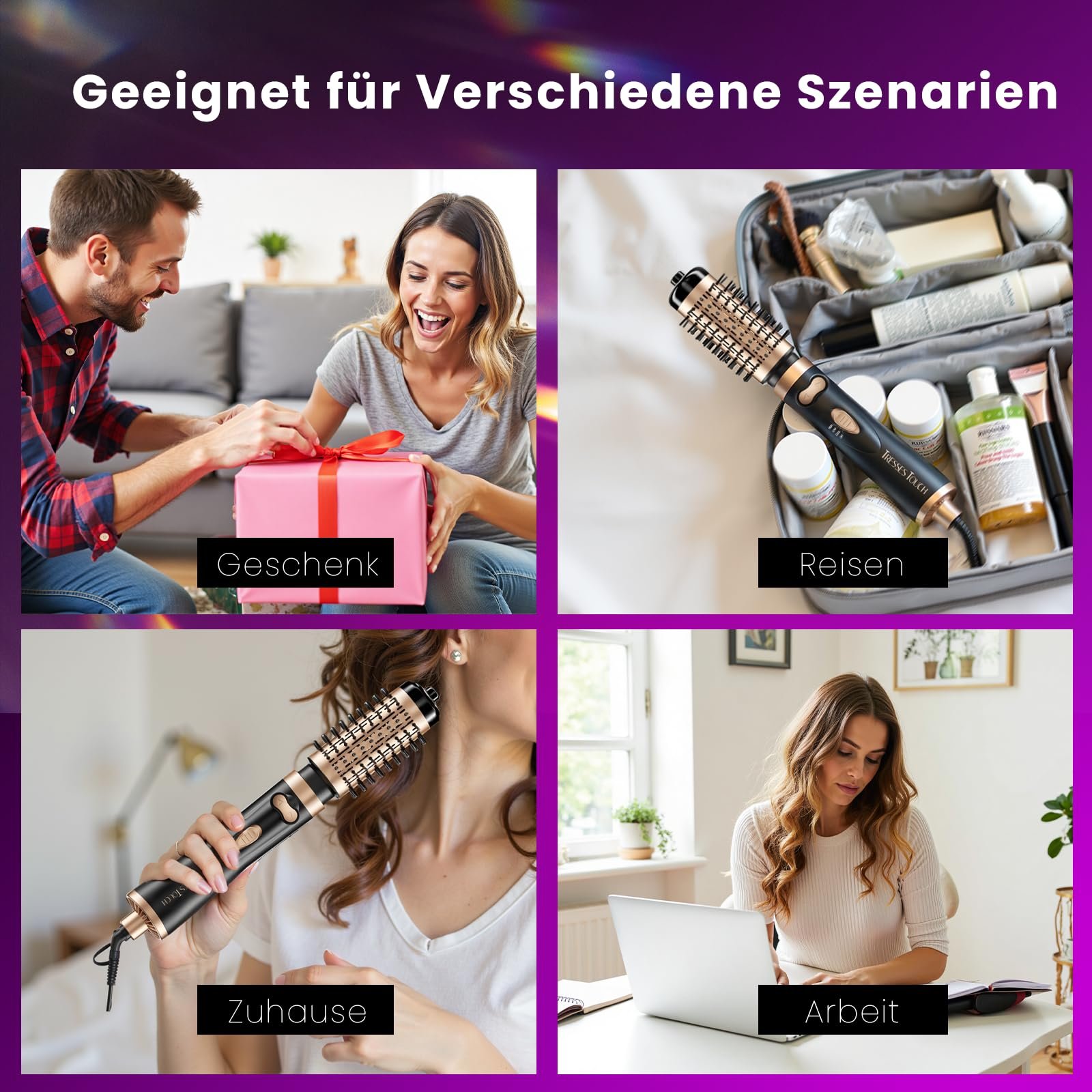 Вращающаяся фен-щетка Tresses Touch 3 в 1 с ионизацией и 2 насадками (1.5" и 2"), фото №9 Вращающаяся фен-щетка Tresses Touch 3 в 1 с ионизацией и 2 насадками (1.5" и 2"), фото №9