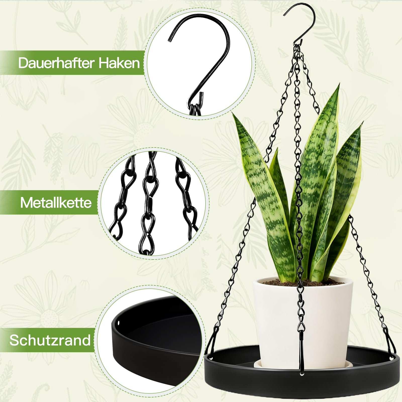 Підвісні кашпо Набір 2 шт Металеві З ланцюгом Чорні, фото №3