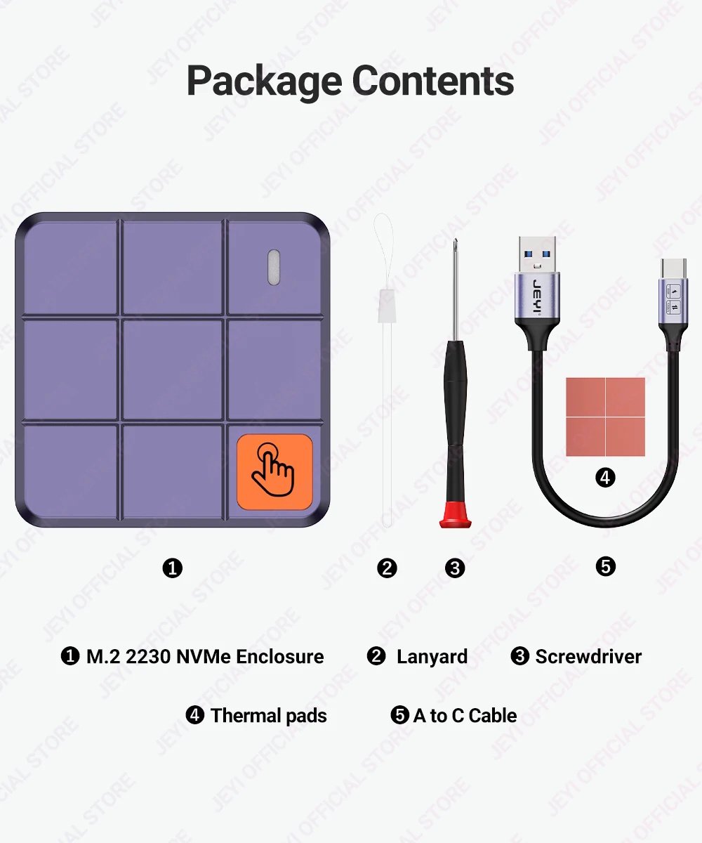 Зовнішній адаптер Jeyi 2230Pro 10Gbps M.2 NVMe SSD to USB з сенсором, фото №14