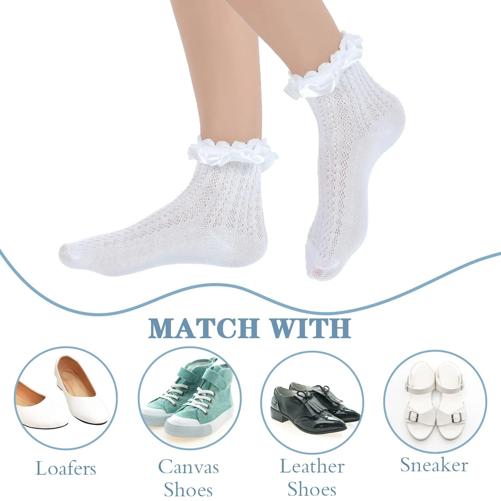Кружевные носки с оборками, 2 пары, белые носки с оборками, милые мягкие хлопковые носки, белые носки с оборками, милые балетные носки для девочек, фото №3