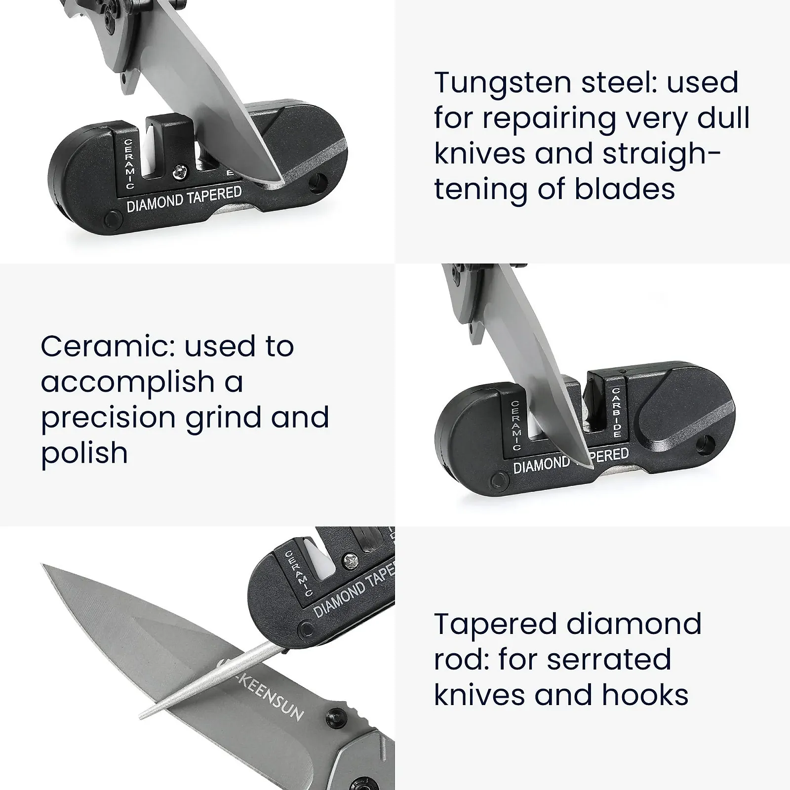Точилка для ножів портативне kwmobile Whetstone Tungsten Steel Ceramic Diamond Rod Чорне, фото №3