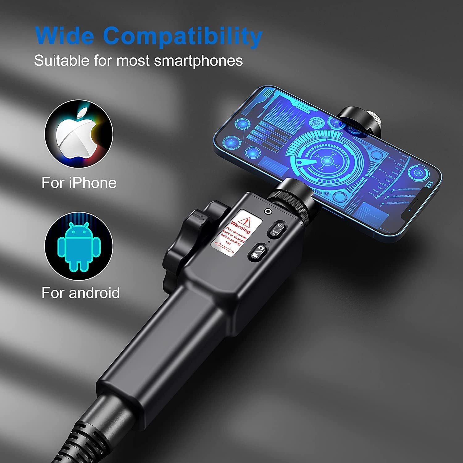 Эндоскопическая камера Ralcam 8.5 mm HD1080P с подсветкой, 6 LED, гибкий кабель 1 м для Android и iOS, фото №6