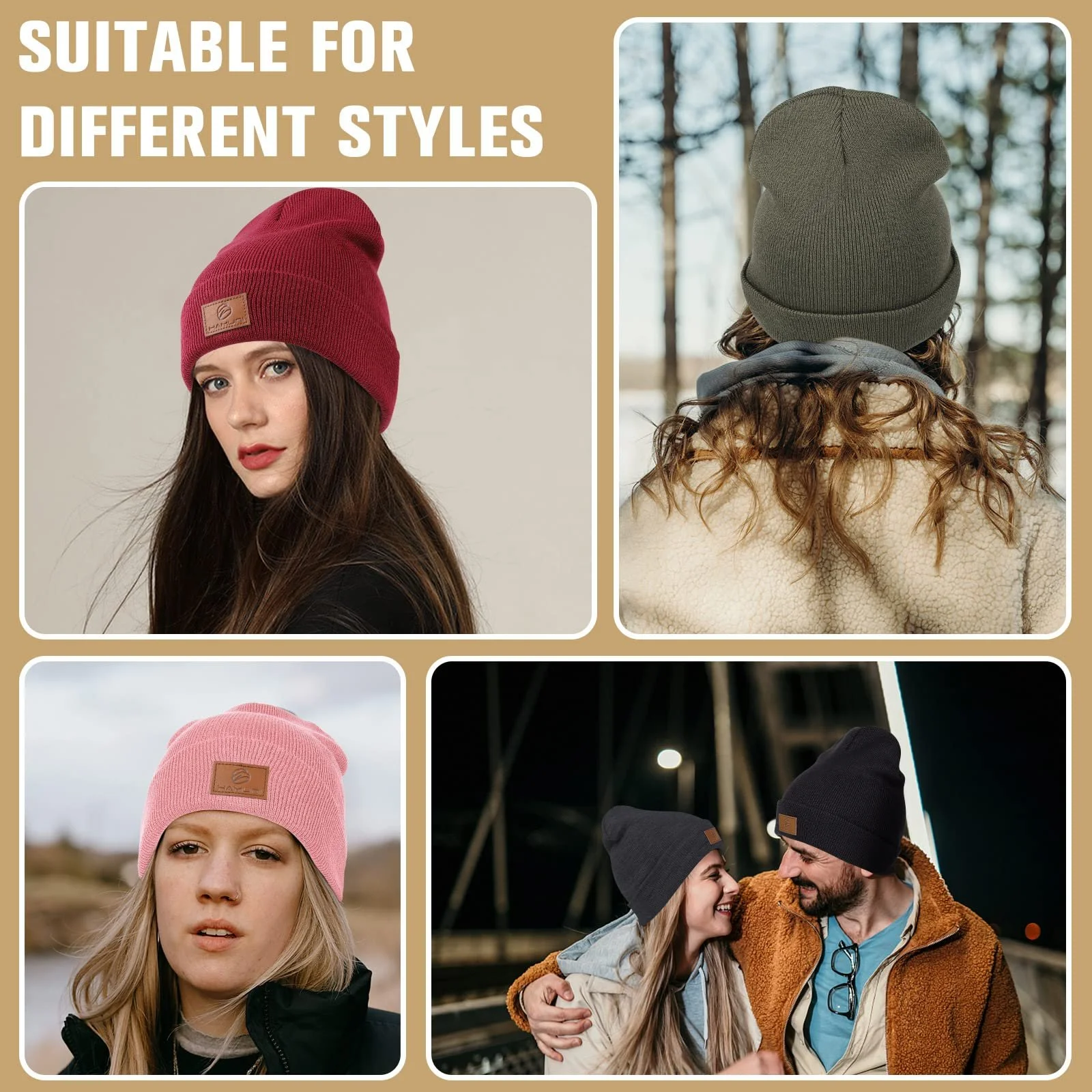 Шапка-бини HAMUNI Классическая Зимняя Комфортная Дышащая Мягкая Акриловая Вязаная Винтажная Однотонная с отворотом Унисекс, фото №7 Шапка-бини HAMUNI Классическая Зимняя Комфортная Дышащая Мягкая Акриловая Вязаная Винтажная Однотонная с отворотом Унисекс, фото №7