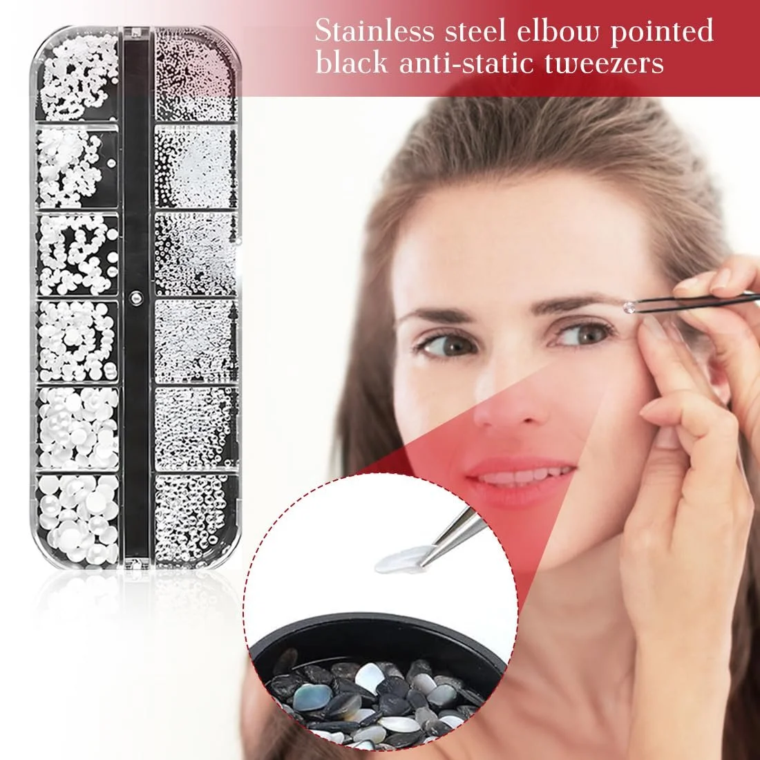 Стразы для ногтей 1 коробка/12 ячеек, белые бусины для женщин, акриловые украшения для ногтей, дизайн для ногтей, полукруглые жемчужные шарики, шармы для ногтей, маленькие бусины из нержавеющей стали, икорные бусины, белая плоская задняя часть, фото №3