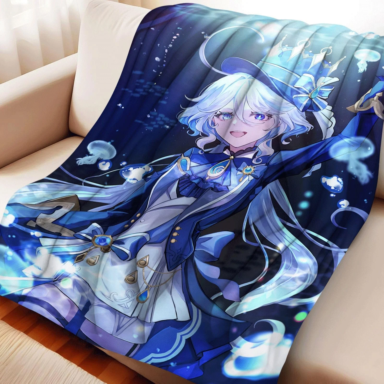 Одеяло Фланелевое Xingbiyou Furina Genshin Impact Мягкое Одеяло для Дивана 150 x 200 см, фото №2