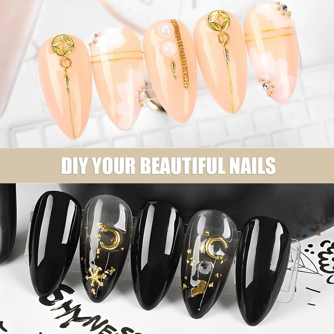 Набор для ногтей Золотой крест, Y2K 3D Хром, Звезда, Роза и Луна Золотой, 2 шт, фото №6