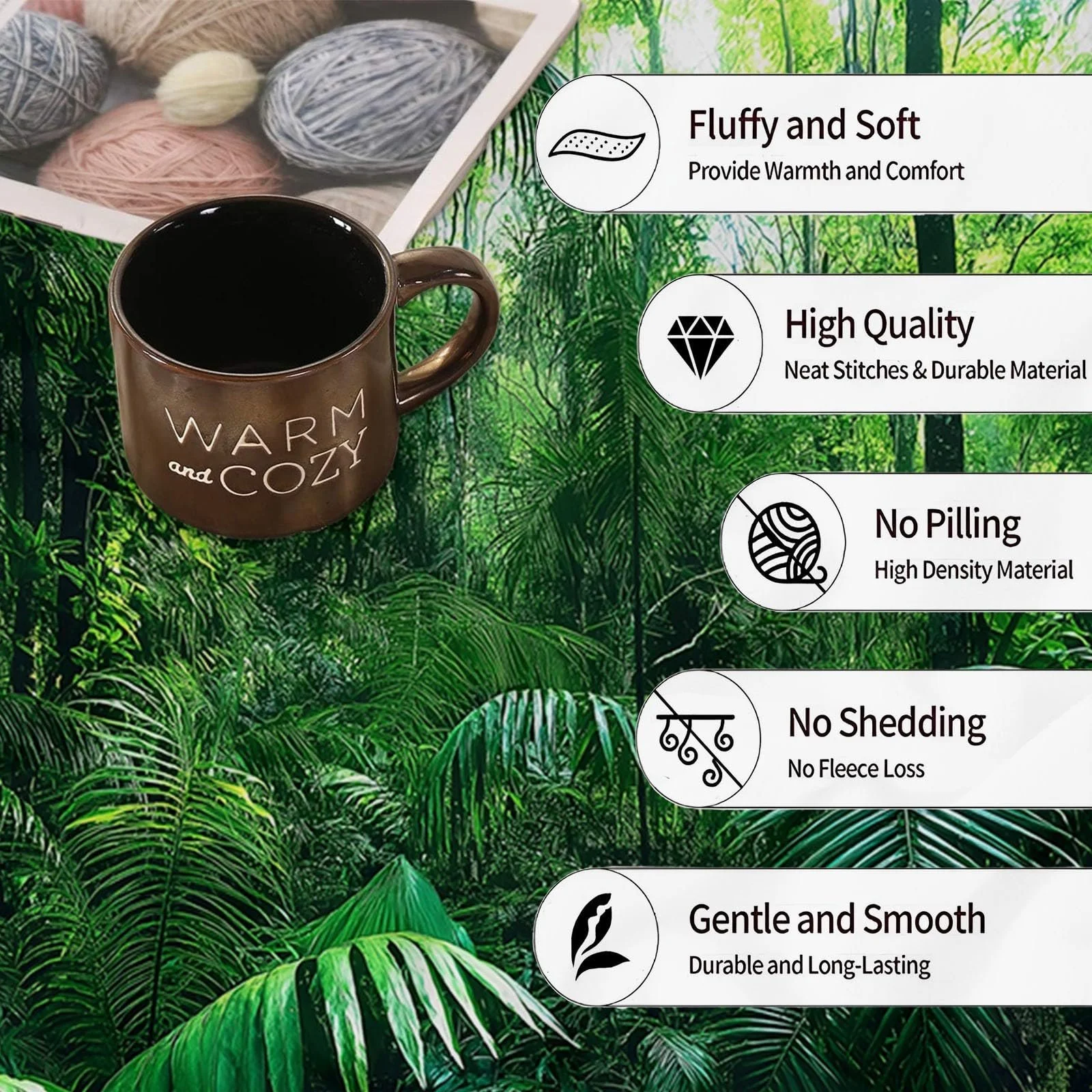 Покрывало Фланель 220 x 240 см, Мягкое одеяло, Тропический лес, Зеленый, фото №7