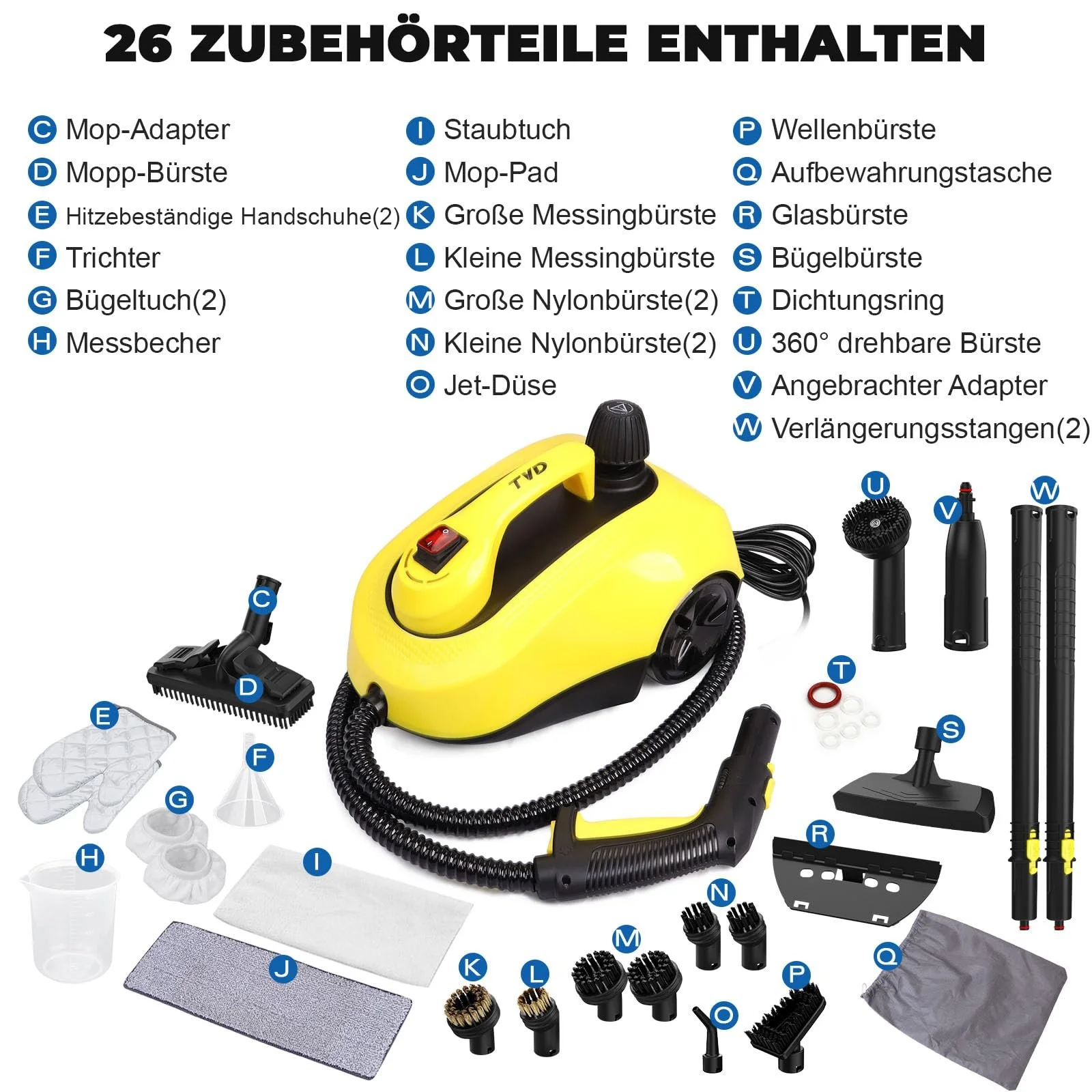 Пароочисник TVD для оббивки, з наддовгим шнуром живлення 5 м для парової швабри, Духовки, Килима, Дивана, Оббивки, фото №6