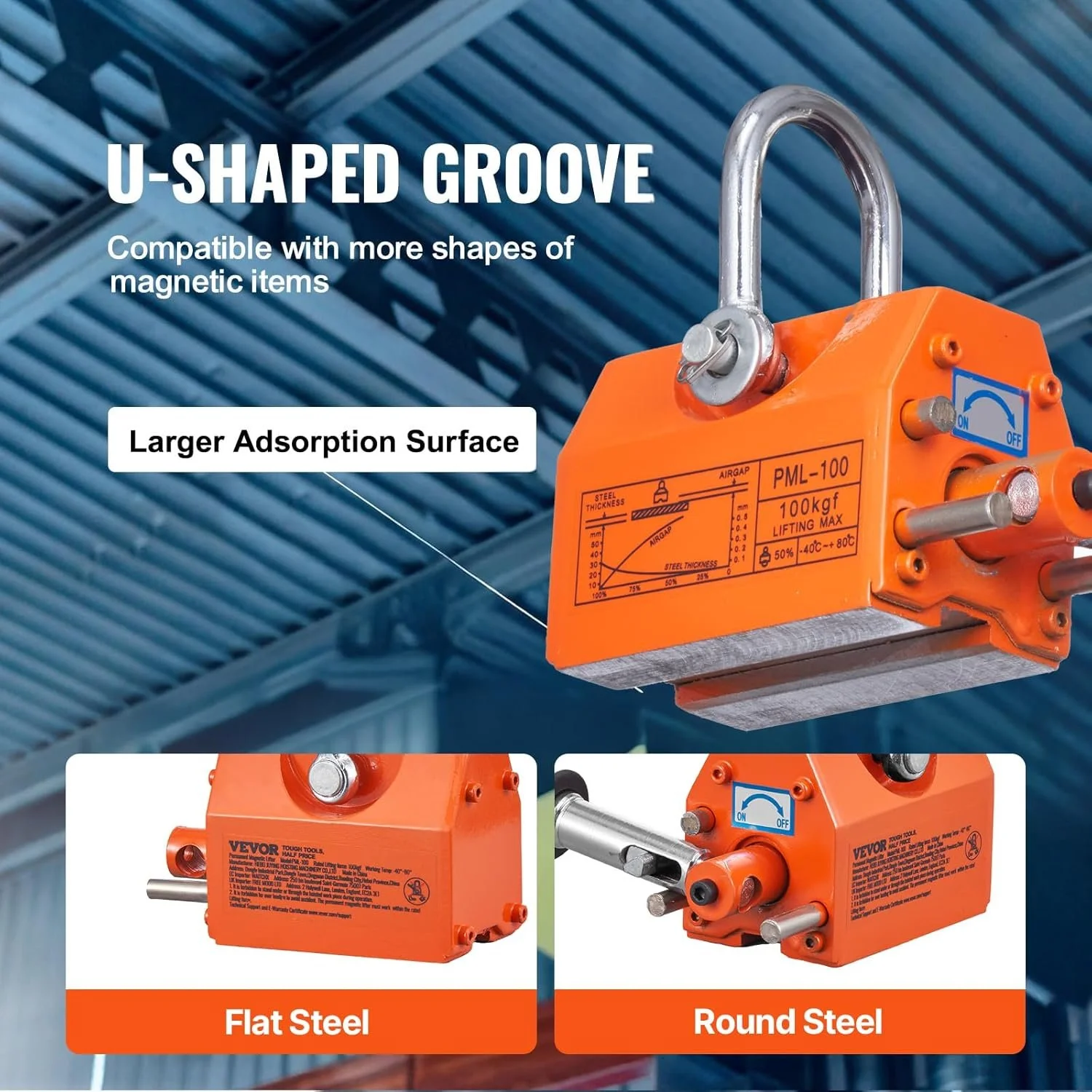 Підйомний крановий магніт VEVOR PML-100 Orange, фото №6 Підйомний крановий магніт VEVOR PML-100 Orange, фото №6