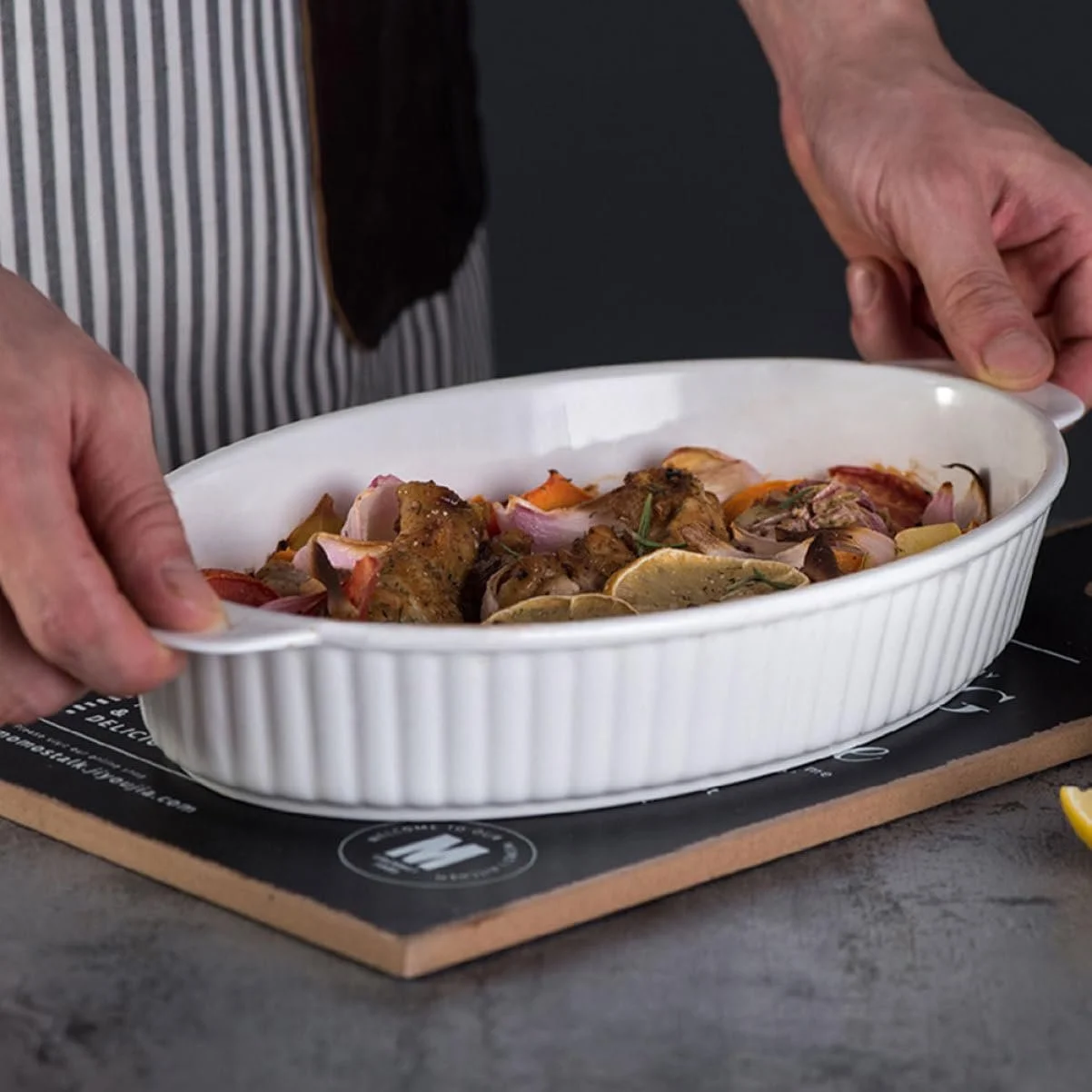 Форма для запекания VALICLUD Керамическая Овальная с двойной ручкой Белая, фото №8 Форма для запекания VALICLUD Керамическая Овальная с двойной ручкой Белая, фото №8