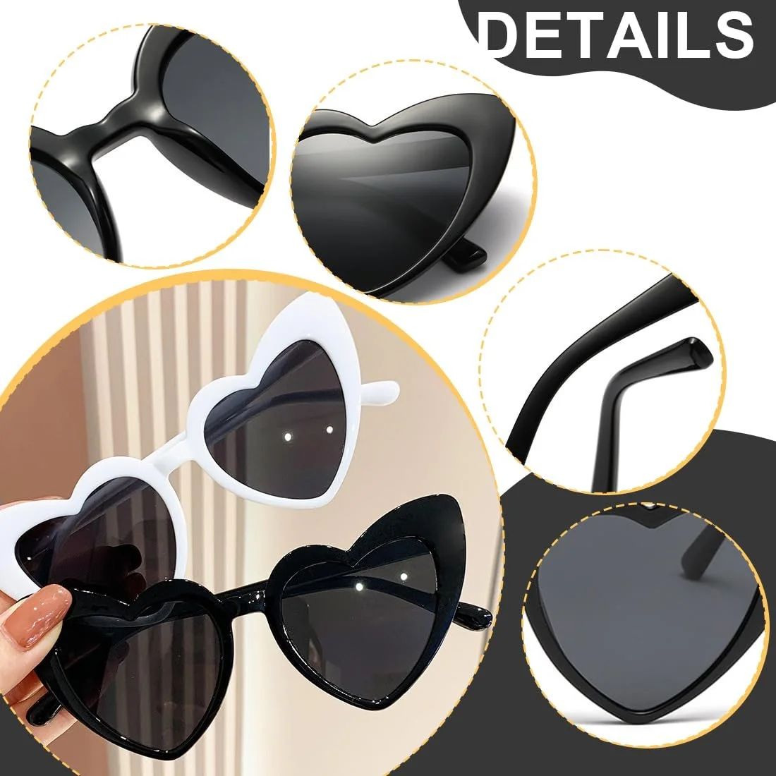 Солнцезащитные очки Сердце EIHI, 2 шт, UV400, черный, фото №3