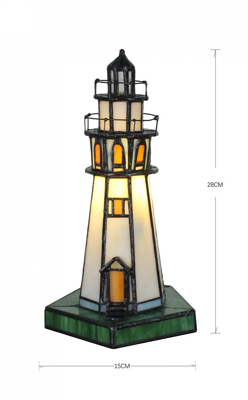 Настільна лампа Tiffany Tower Light E14 вінтажна вітражне скло біла / зелена, фото №3