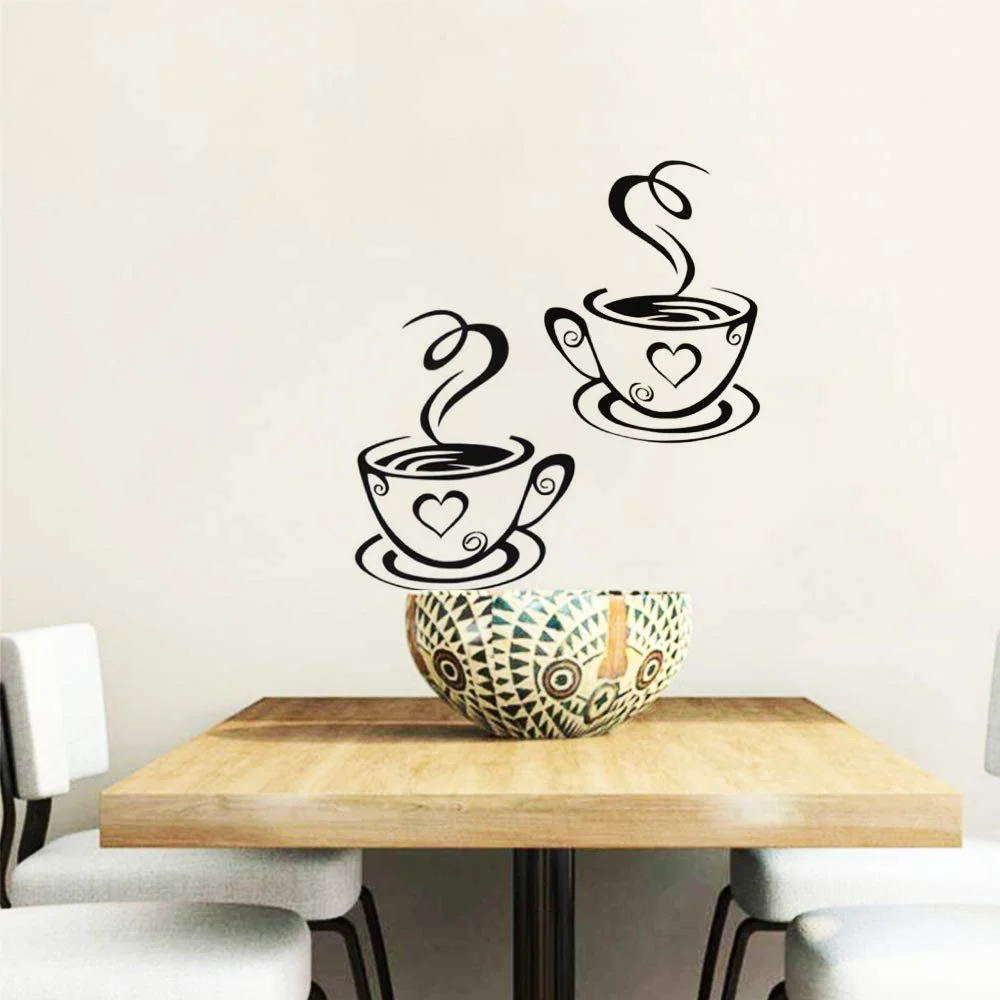 Наклейка на стіну Подвійні чашки кави та чаю Декор для кухні кафе та ресторану, фото №3 Наклейка на стіну Подвійні чашки кави та чаю Декор для кухні кафе та ресторану, фото №3