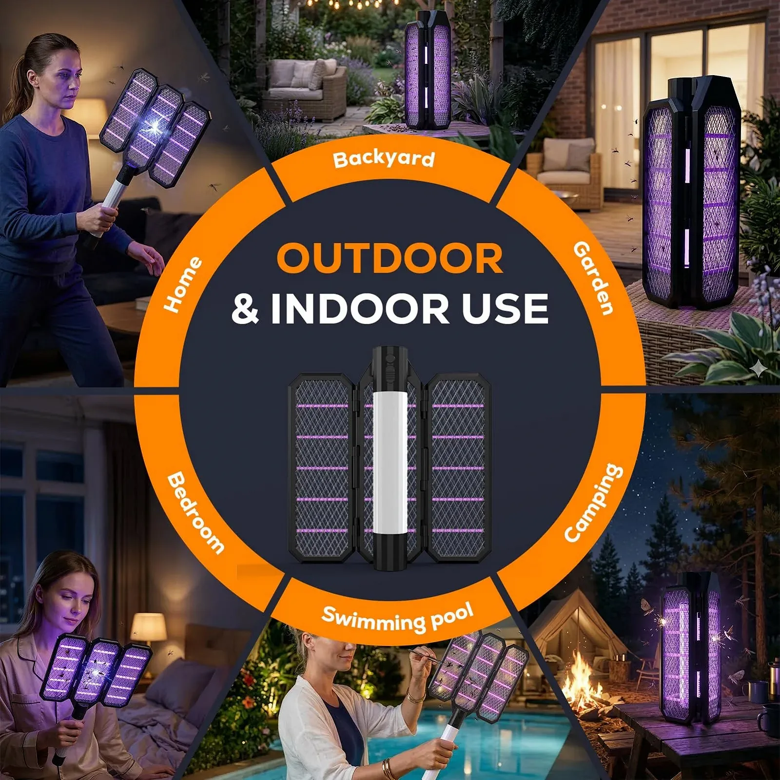 Електрична мухобійка-лампа 3-в-1 Tri-Fold 3000 V 4000 mAh складана, фото №8