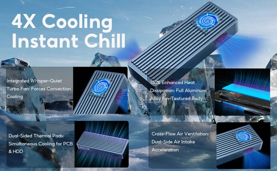 Зовнішня кишеня ShuoLe 40Gbps M.2 NVMe SSD to USB4, Thunderbolt 4 Grey, фото №6