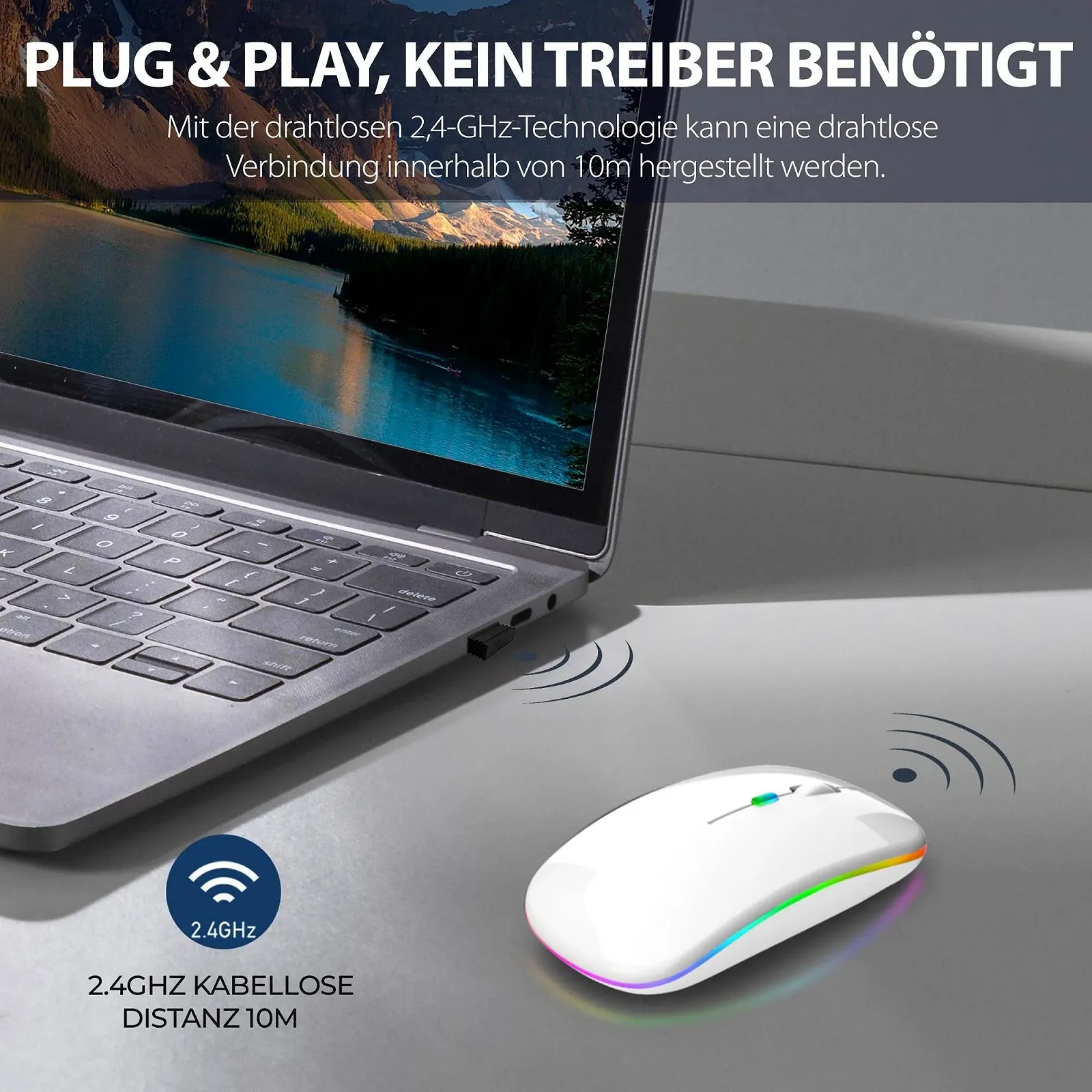 Мышь GLOBAL TECH Беспроводная Перезаряжаемая USB, 2.4G, Белая, фото №5