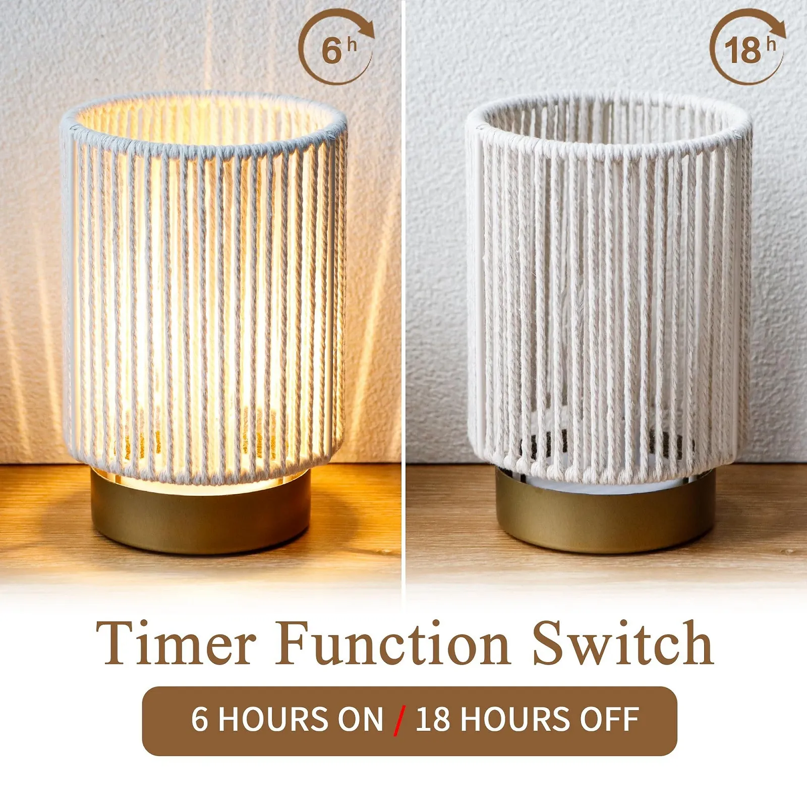 Настільні лампи JHY DESIGN Набір з 2 шт. Плетені з бавовняної мотузки на батарейках 17 см, фото №4