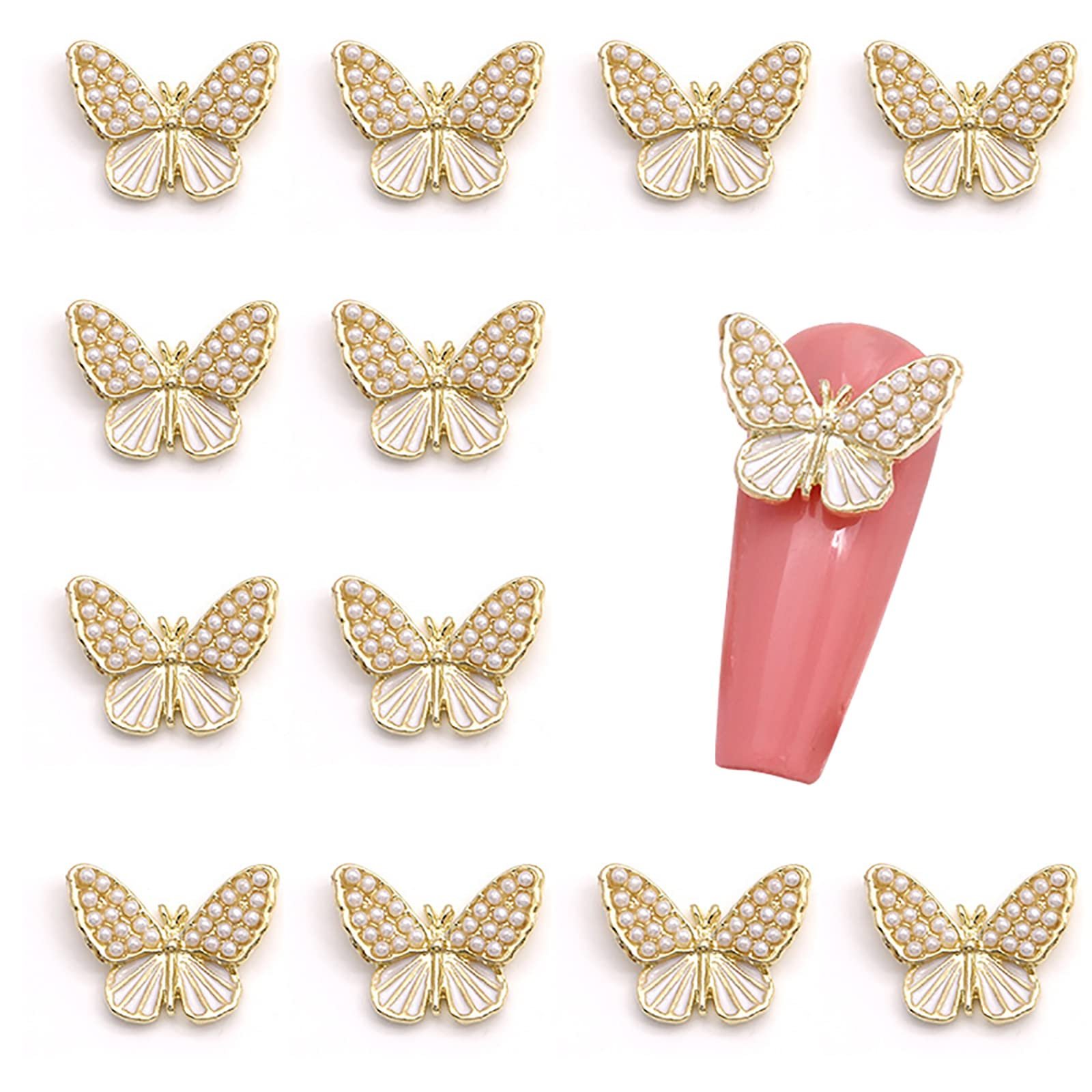 Стрази Метелики Золоті 20шт для DIY прикрас для нігтів 3D, фото №1