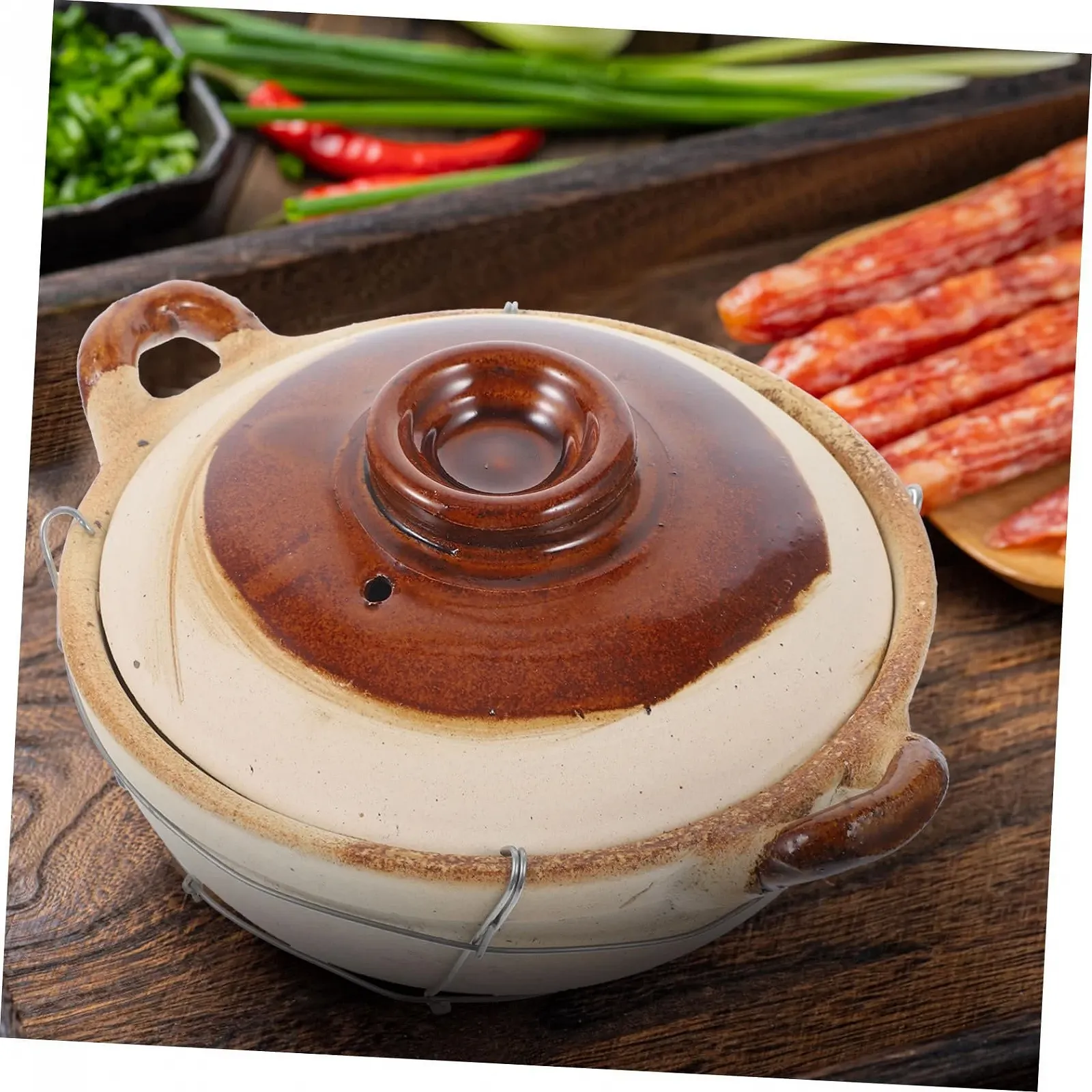 Кастрюля керамическая с ручкой 0.5 л для плиты и духовки коричневая, фото №7