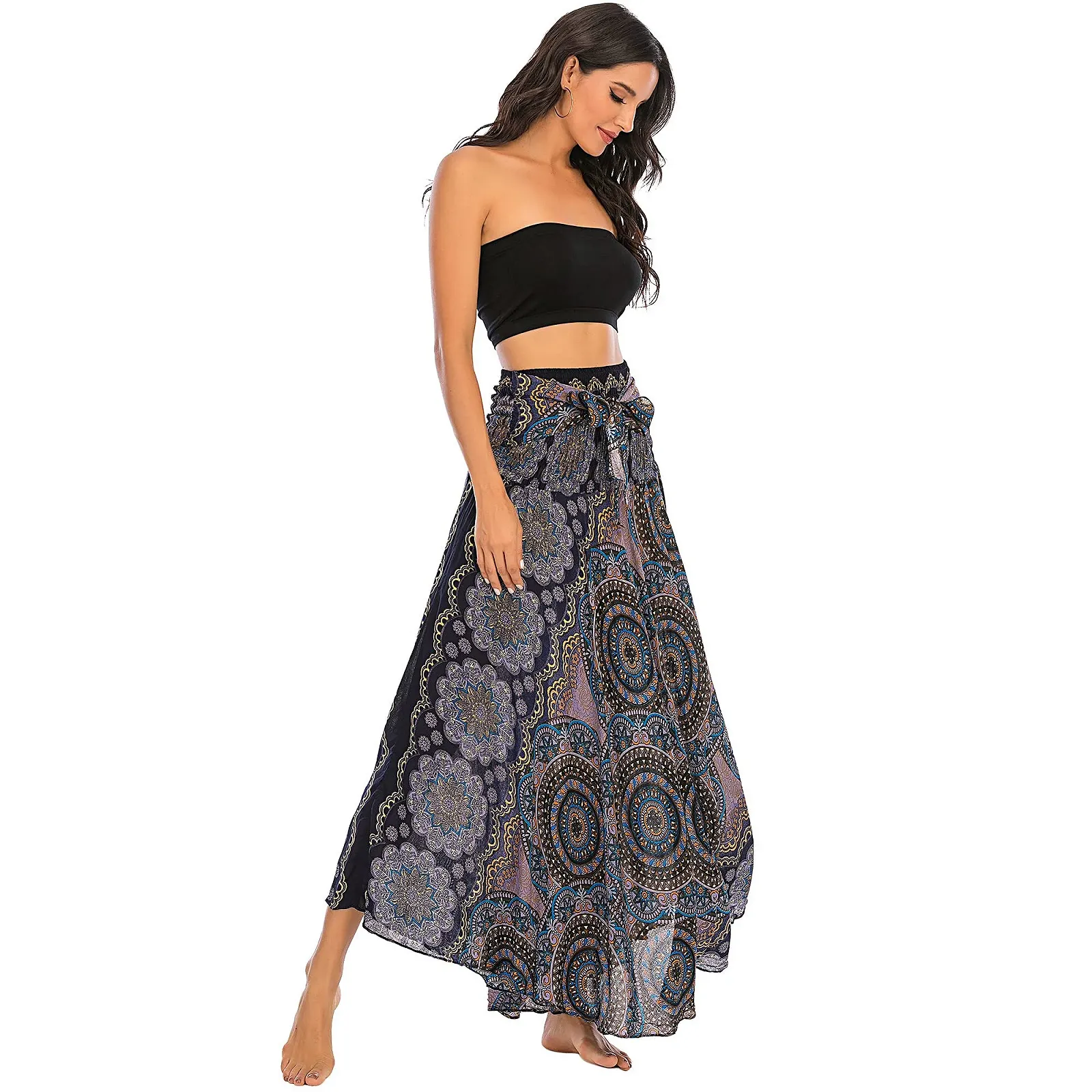 Юбка макси Kuukaas Летнее пляжное платье Женская длинная летняя юбка Женская с высокой талией Цветочный узор One Size, фото №3