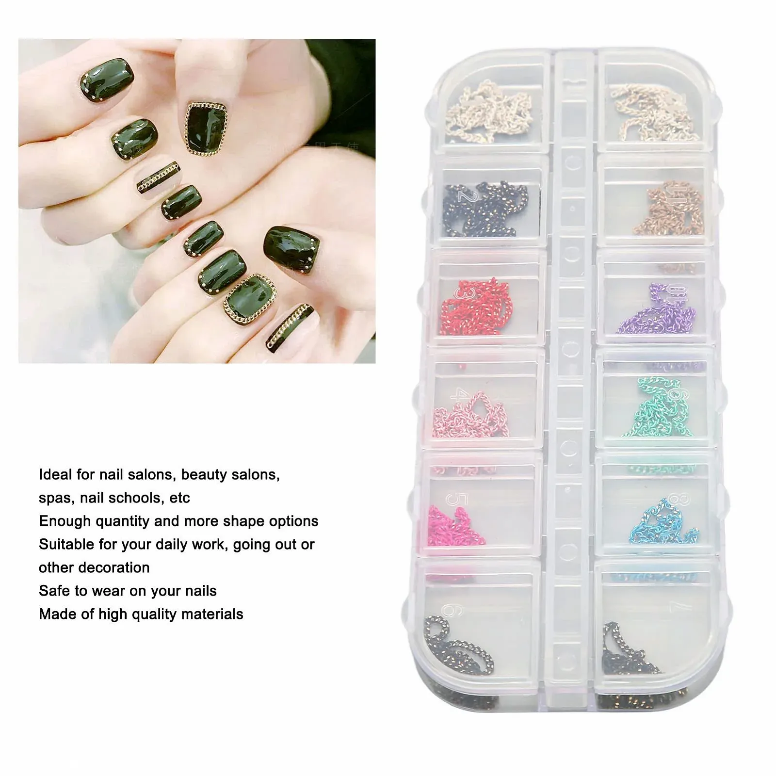 Цепочки для ногтей 3D Mix Металл Punk с футляром, фото №3