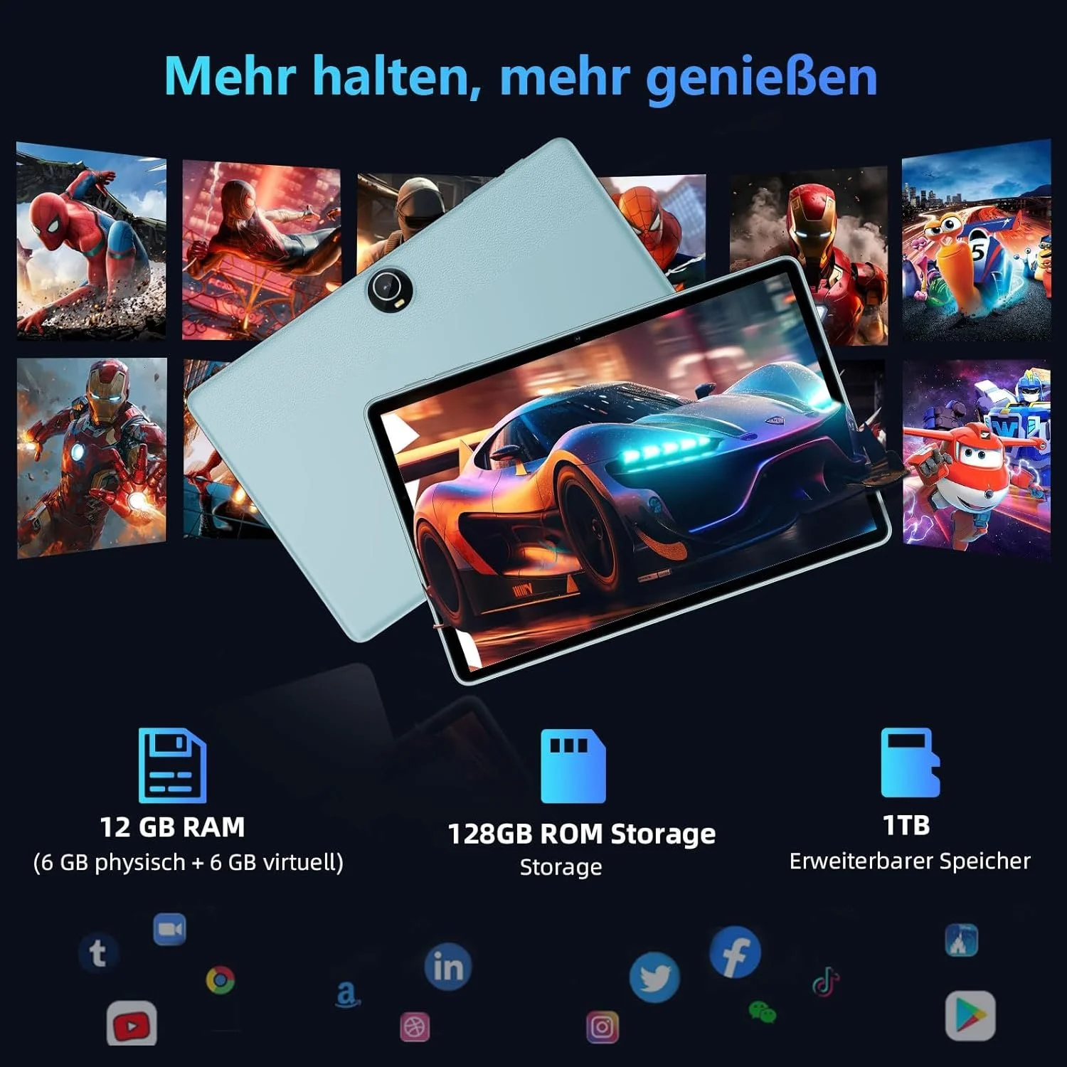 Планшет 11" COLORROOM C5 6+6/128Gb 8 ядер Android 14 8000 mAh Блакитний, фото №4