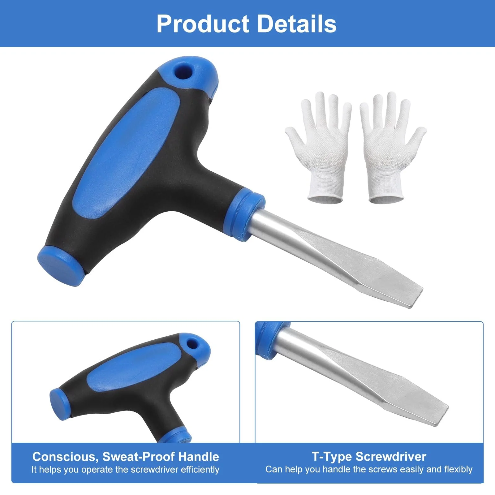 Шліцьова викрутка Свічковий ключ T-Handle Flat Head Ergonomic Handle, фото №3