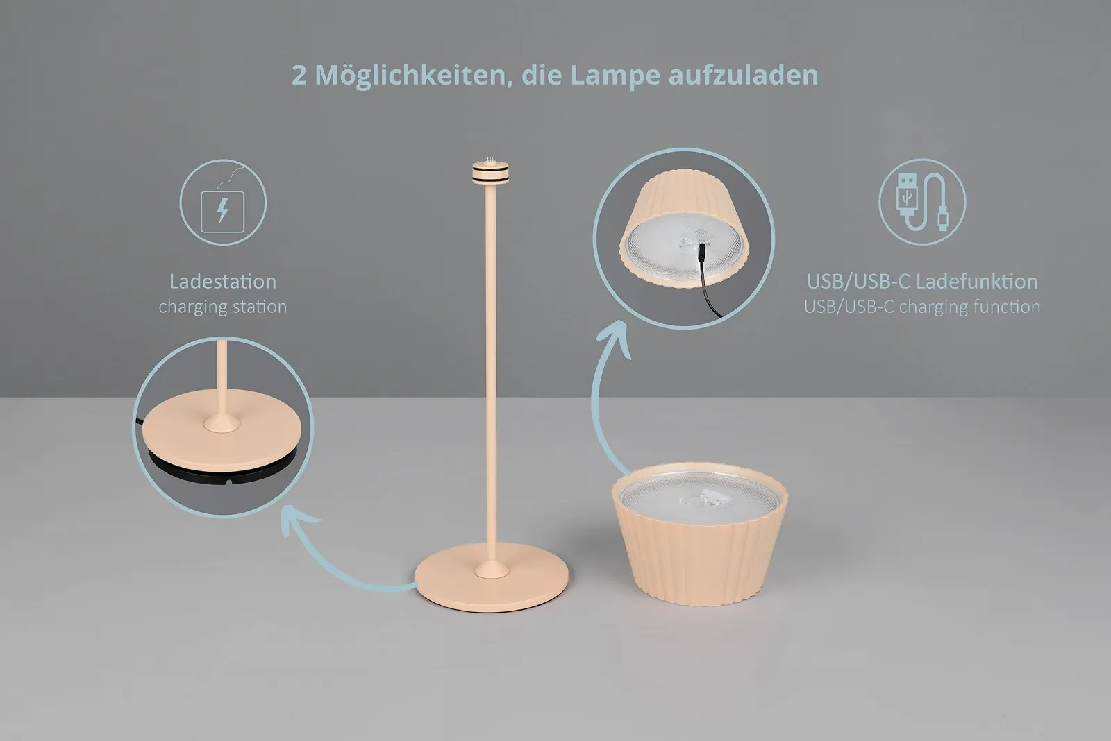 Настільна лампа Suela LED акумуляторна сенсорна IP44 13х39 см Метал Пісочна, фото №4