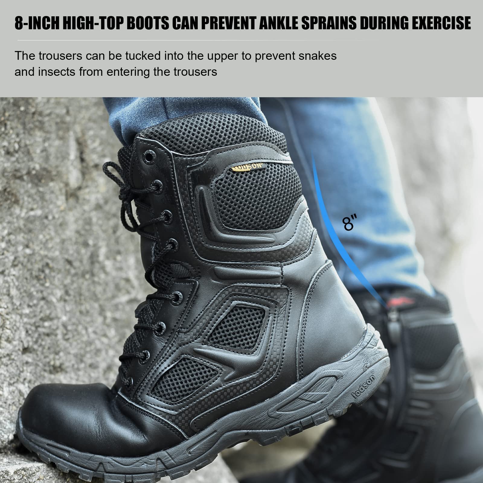 Чоботи IODSON легкі, чорні, з бічними блискавками, фото №5