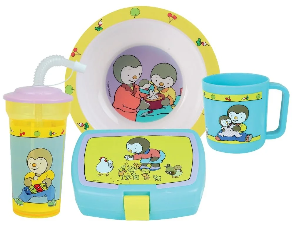 Набор детской посуды T'Choupi: глубокая тарелка, 16 см, чашка, 350 мл, чашка, 400 мл, контейнер для снеков, многоразовый, фото №1 Набор детской посуды T'Choupi: глубокая тарелка, 16 см, чашка, 350 мл, чашка, 400 мл, контейнер для снеков, многоразовый, фото №1