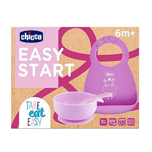 Набір для годування Chicco Silicone Baby Nutrition Set, 3 предмети, слинявчик, тарілка з мискою, ложка, 6міс+, рожевий, без BPA - Фото 1