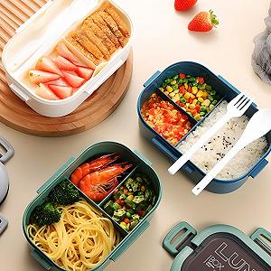 Пластиковый двошаровый ланч бокс с приборами Wonder 1200 мл белый synthetic.ua - Фото 1