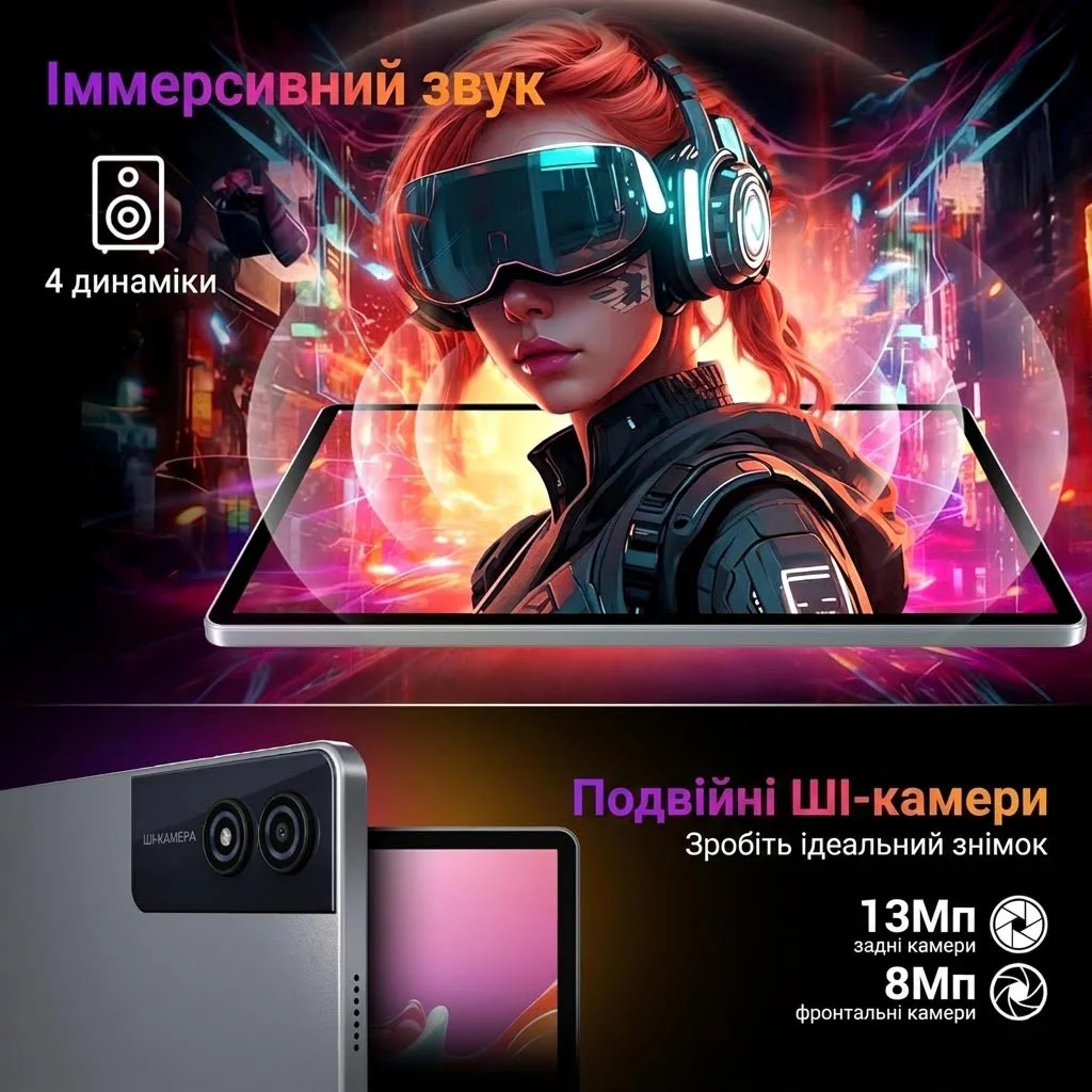 Планшет 13" 3K MAXLEGEN M196 12+24/512Gb 4G 2-SIM 8 ядер Android 15 9580 mAh Чорний, фото №3