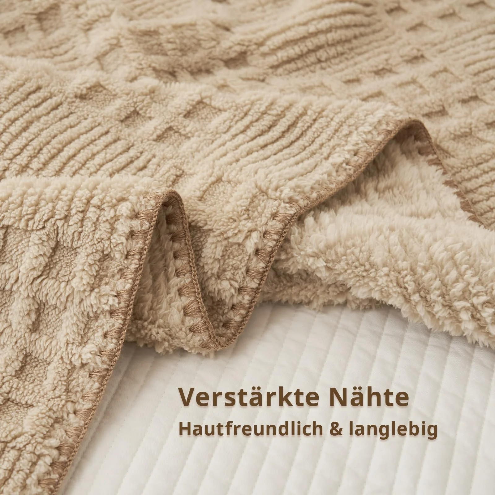 Плед Miyacare Вафельний візерунок Бежево-коричневий, 100 x 150 см, фото №3 Плед Miyacare Вафельний візерунок Бежево-коричневий, 100 x 150 см, фото №3