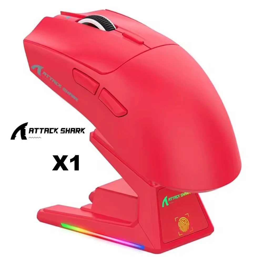 Миша Attack Shark X1 Red 40000DPI PAM3395PRO Wireless Bluetooth із зарядною базою, фото №1
