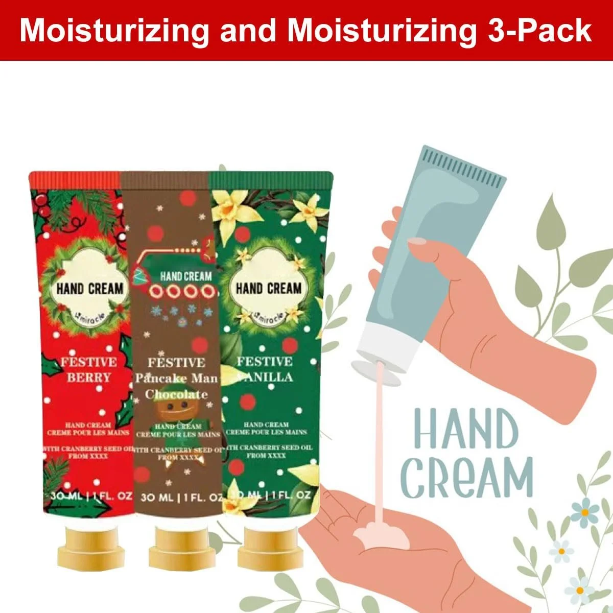 Крем для рук Набір з 3 штук Різдвяне морозиво Малина/Шоколад/Ваніль, фото №2