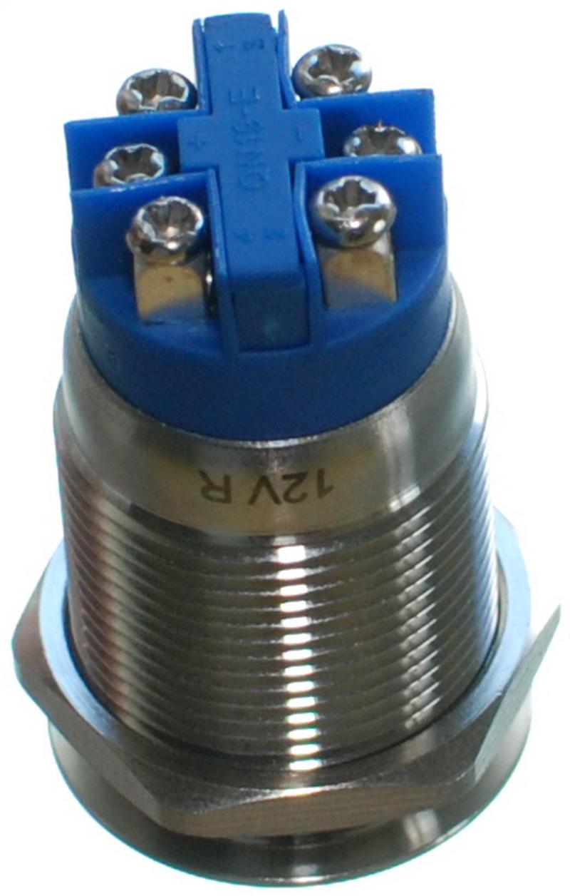 Кнопка антивандальна VJ Parts d22mm стрижка 19mm h36mm 6 контактів під вінт індикація, фото №2