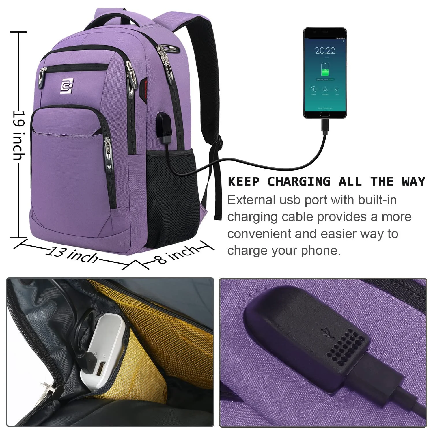 Рюкзак для ноутбука marcello з USB-портом фіолетовий Casual, фото №2 Рюкзак для ноутбука marcello з USB-портом фіолетовий Casual, фото №2