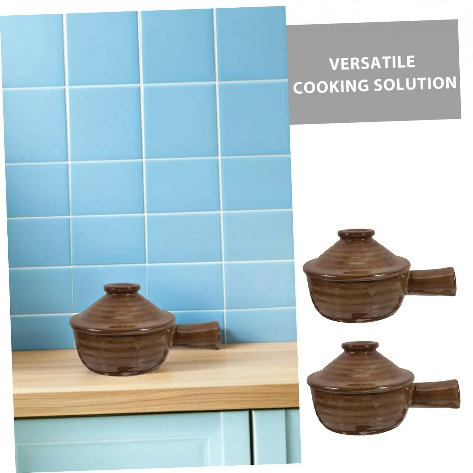 Набір ковшів для тушкування VALICLUD 2 шт. керамічні з кришкою та ручками для мікрохвильової печі, фото №8