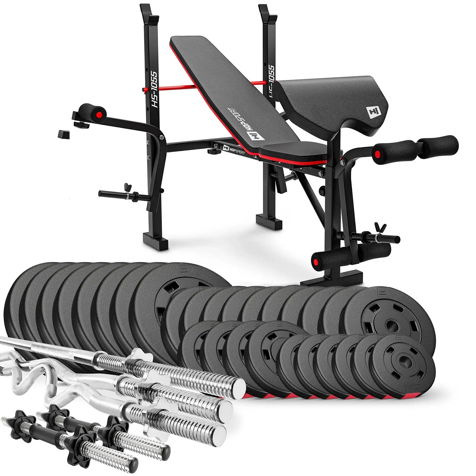 Набор Hop-Sport Premium 173 кг со скамьей HS-1055, штангами и гантелями, фото №1