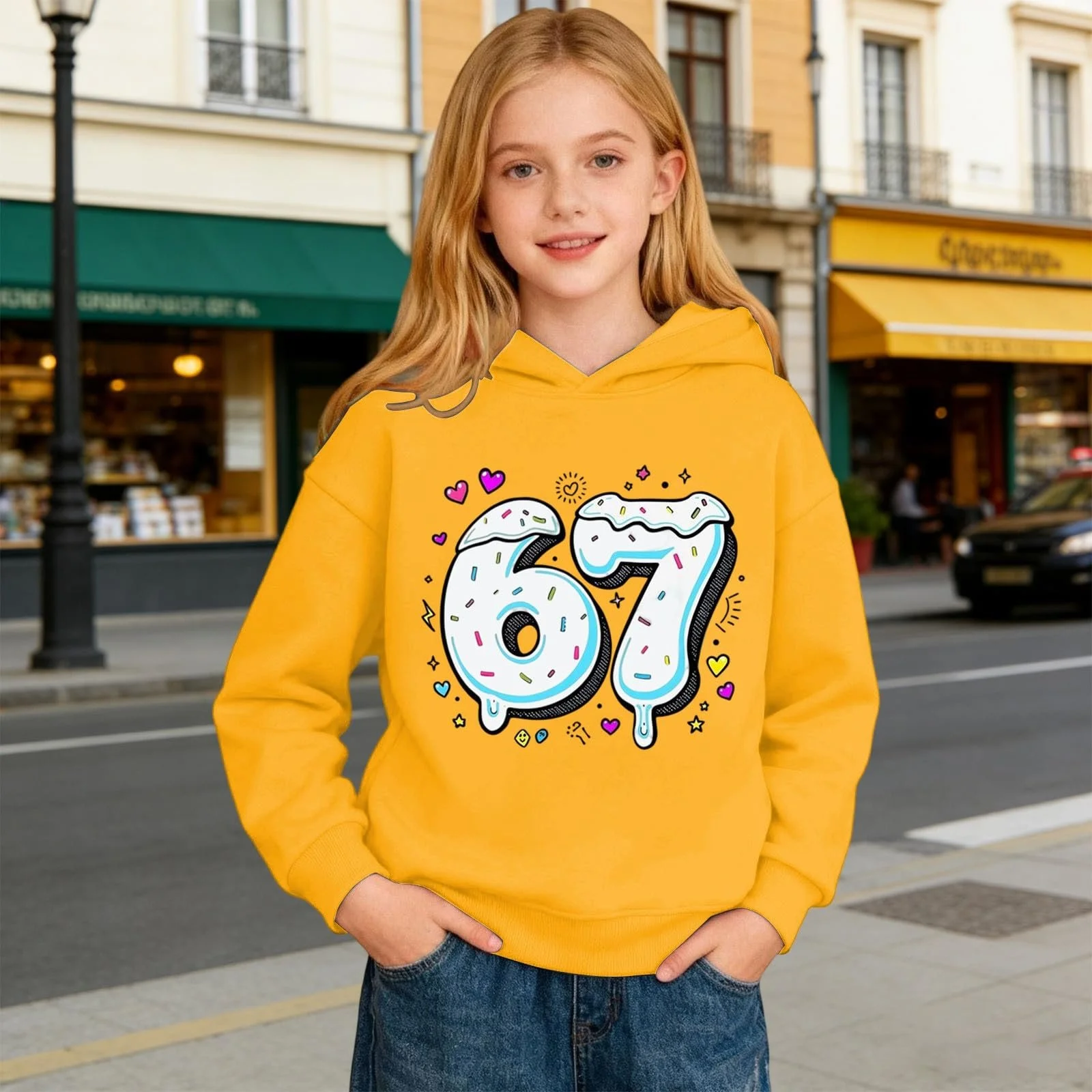 Худи для девочки Bedruckter -Pullover-Hoodie, мягкий флисовый свитшот размера 140 для уютной повседневной одежды, фото №2